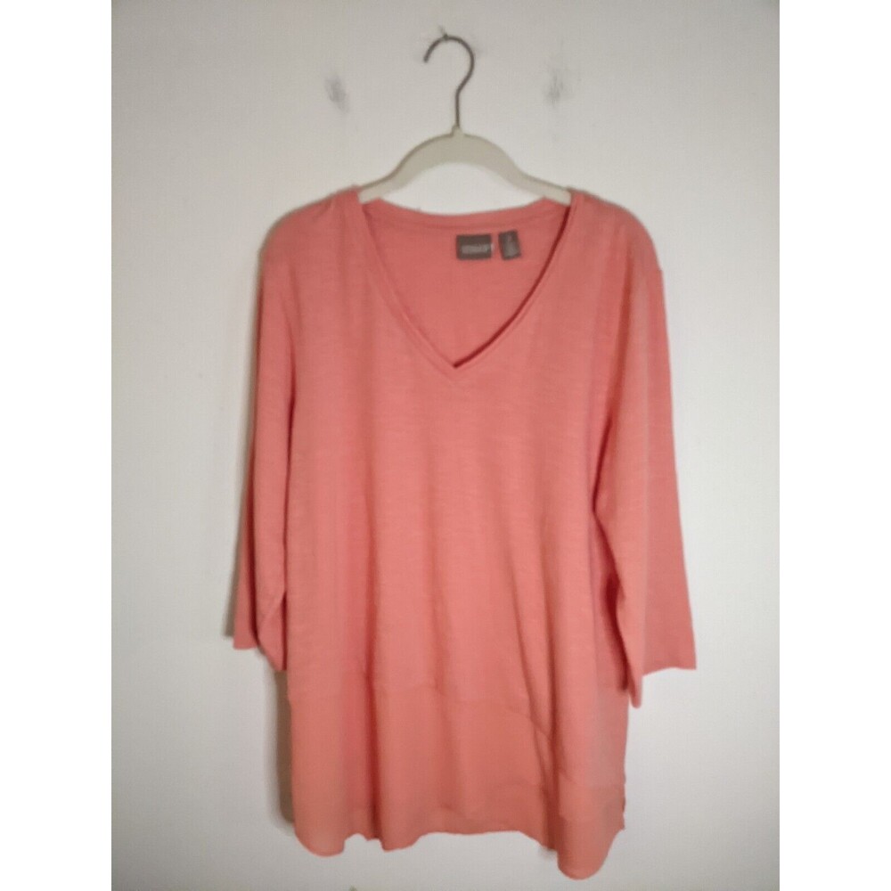Chico's Women's Top Size 2 Or Large/12 Tunic With Asymmetrical Chiffon Hem Peach